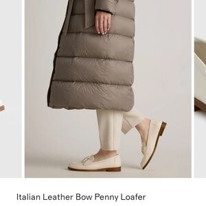 Quince Cream Italian Leather Bow Penny Loafers